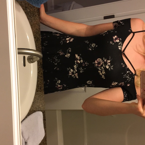 Cute Black summer Dress with Floral Print. Small. - Picture 2 of 5
